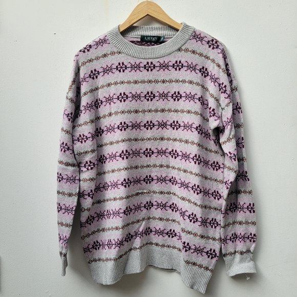 Lauren Ralph Lauren Womens Sweater Fair Isle Stripe Oversized Crew - Picture 2 of 9